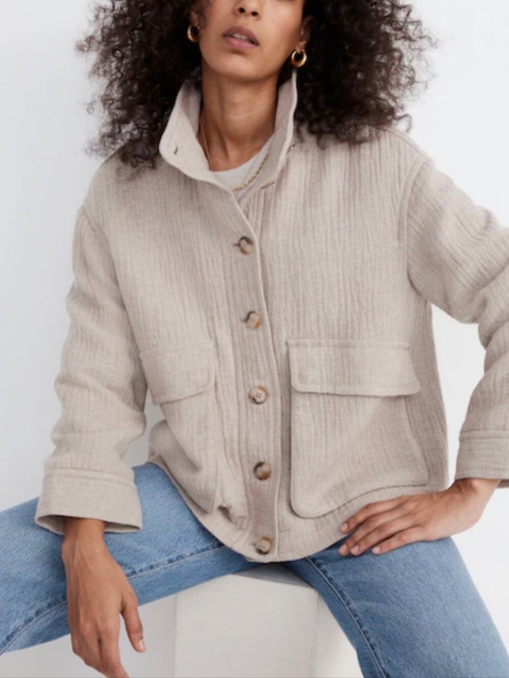 Madewell Tan Quilted Chore Jacket Size M Patch Pockets